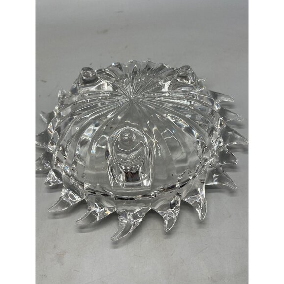 Crystal 3 candle holder sun burst spike shape footed crystal center top READ - Picture 6 of 8